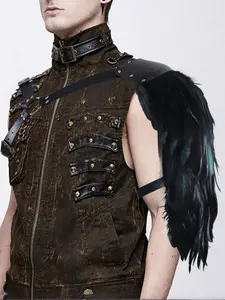 Men's Feather Shawl, Retro PU Leather Shoulder Strap, Medieval Guard Halloween Cosplay Costume Accessory, All Seasons Wear