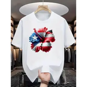 Patriotic T-Shirt Vibrant Cotton Puerto Rico Flag Hibiscus Flower T-Shirt | Regular Fit Short Sleeve Tee for Men & Women, Breathable 100%25 Cotton, Summer Casual Wear, Machine Washable, Patriotic Clothing
