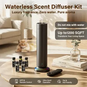 Waterless Scent Diffuser Kit Covers up to 1200 Sq/Ft.with 5 fragrance Oils for Home, Hotel & Office. APP&Remote Control, Quiet Operation, Pets and Kids Friendly.
