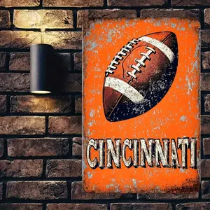 1pc Vintage Cincinnati Football Iron aluminium Sign - Antique-Style Waterproof Wall Art Decor with Pre-Drilled Holes for Home, Bar, Cafe, Gym - 8x12 inches.Wall Sculptures
