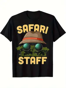 Men' & Women' Safari Staff T-Shirt - Glossy Safari Shirt with SAFARI STAFF Print, Black Short Sleeve Jungle Theme Costume Apparel for Zoo Workers, Machine Washable Casual Wear Gift