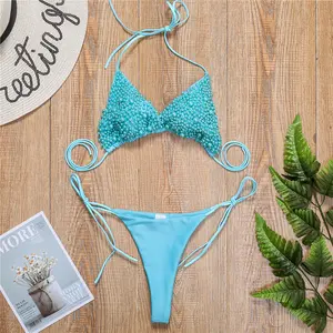 2026 New Pearl Bikini Sexy Hot Selling Swimwear Trendy Pearl Decor Bikini Women Fashion Swimsuit 2026 Hot Item Sexy Pearl Design Beach Bathing Suit Stylish Pearl Embellished Two Piece Bikini Swimwear Popular Women Pearl Bikini Summer Beach Swim Outfit