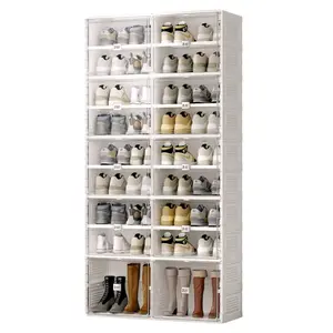 Portable Shoe Rack Organizer, Stackable Sneaker Organizer Cabinet with Magnetic Door, Folding Design, Clear Plastic Storage Container, 9 Tier 36 Pairs (Clear) - SC2-D10B(C)