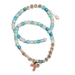 POTS Medical Alert Beaded Bracelet with Personalized Charms and Blue Beads for Medical Identification