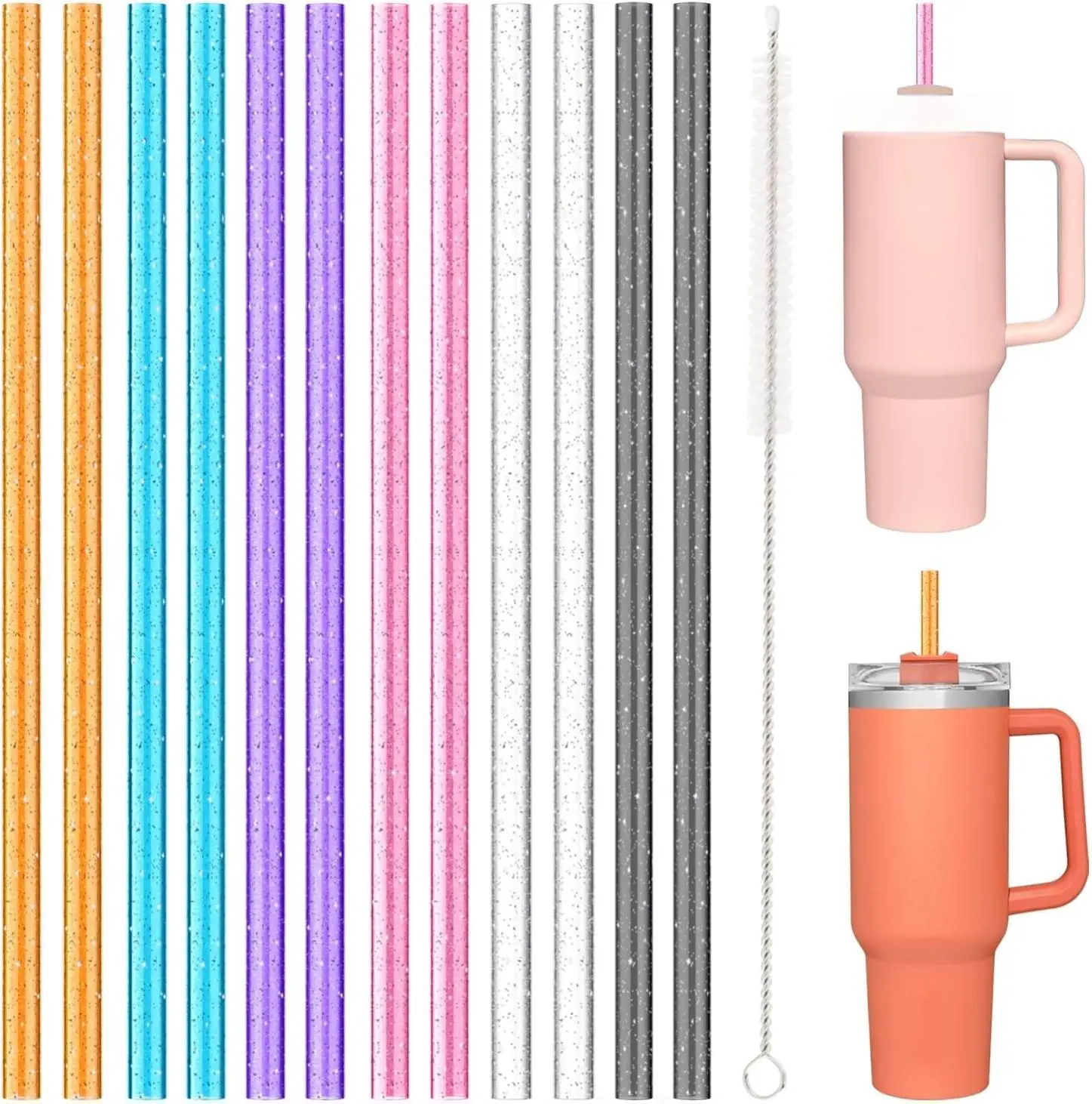 12 PCS Replacement Straws for Stanley Owala Simple Modern 40oz 30oz Tumbler Reusable Color Drinking Straws with Cleaning Brush BPA Free Dishwasher Safe Food-Grade PCTG Material