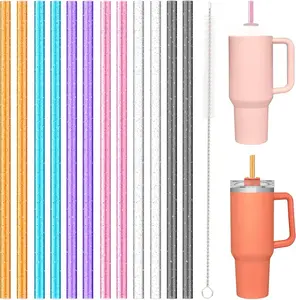 12 PCS Replacement Straws for Stanley|Owala|Simple Modern 40oz 30oz Tumbler, Reusable Color Drinking Straws with Cleaning Brush for Stanley Cup Accessorie，BPA Free, Dishwasher Safe