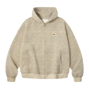 PSO Embroidered Puppy Stripes Hooded Cardigan Sweater PWY139