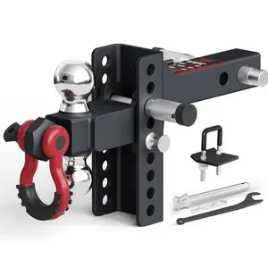 TYT Adjustable Double Ball Trailer Hitch Ball Mount with Lock&Pin&Rotatable Tow Shackle, Fits 2-in Receiver, 5" Rise/Drop, 2-in, 2-5/16-in Hitch Ball, 10000LBS GTW, Ultra Quiet