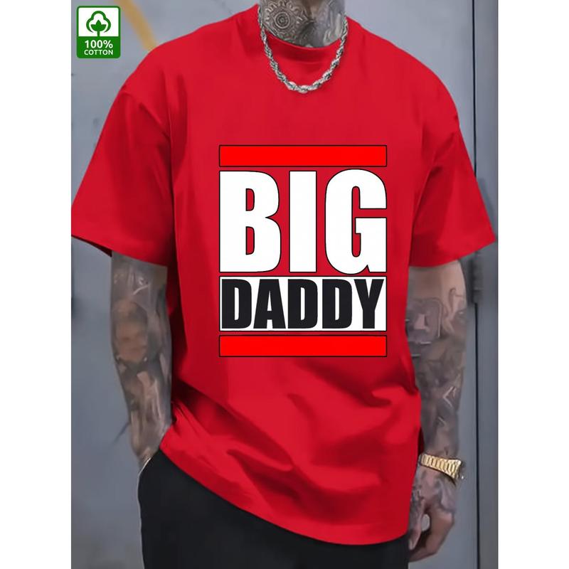 Men's Oversized Loose Fit Plus Size Cotton Short-Sleeve Athletic Graphic Tee - Custom "BIG DADDY" Geometric Cartoon Print, Breathable, Gift-Ready Dad Tee, Mensfashion Shirts for Father's Day