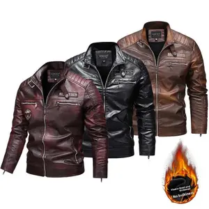 New PU leather jacket for men, thickened and lined, warm, motorcycle, trendy fashion leather jacket, American style for men.