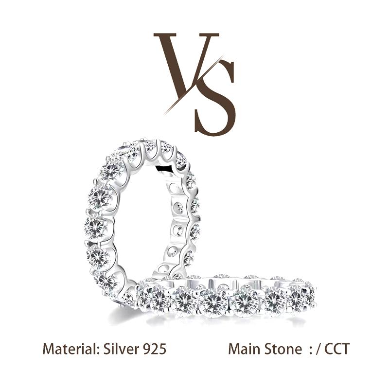 [Venus Jewelry] Lab Created Gemstone Round Cut Eternity Band Ring VVS 1 D Color Solid Silver 925 Solitare Ring