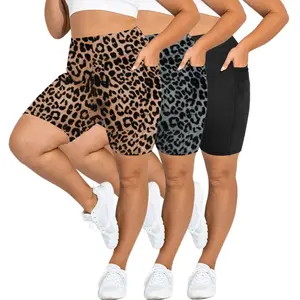 3 Pack Plus Size Biker Shorts Women Tummy Control High Waisted Athletic Shorts Women Running Shorts With Pockets Women Plus Size Bike Shorts