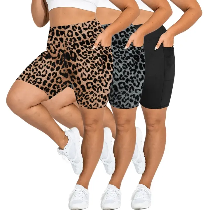 3 Pack Plus Size Biker Shorts Women Tummy Control High Waisted Athletic Shorts Women Running Shorts With Pockets Women Plus Size Bike Shorts
