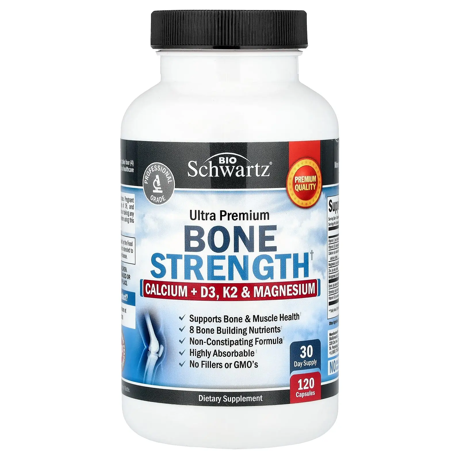 BioSchwartz Ultra Premium Bone Strength, Calcium + D3, K2 & Magnesium, 120 Capsules