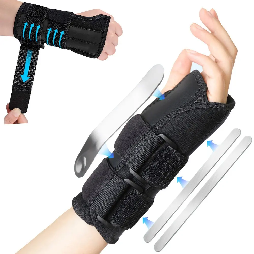 Carpal Tunnel Wrist Brace Support Wrist Wraps with 3 Straps and Metal Splint Stabilizer Adjustable Brace for Men Women- Helps Relieve Tendinitis Arthritis Carpal Tunnel Pain - Reduces Recovery Time Ergonomic Wrist Brace