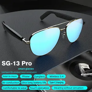 SG13 Bluetooth audio smart glasses with microphone and all-day battery life. Wearable in any situation. Stylish sunglasses, music, and phone calls.