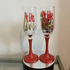 His and Hers Drinkware champagne glass cocktail glasses flutes stemware wedding glitter cup bridesmaid gift valentine mugs champagne flute romantic gift day luxury glassware valentines heart design funny perfect gift