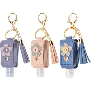 3 Pack Travel Hand Sanitizer Keychain Holders, 1.12oz Leak-Proof Bottles for Lotion & Essentials (Sky Blue, Pink, Lavender Purple)