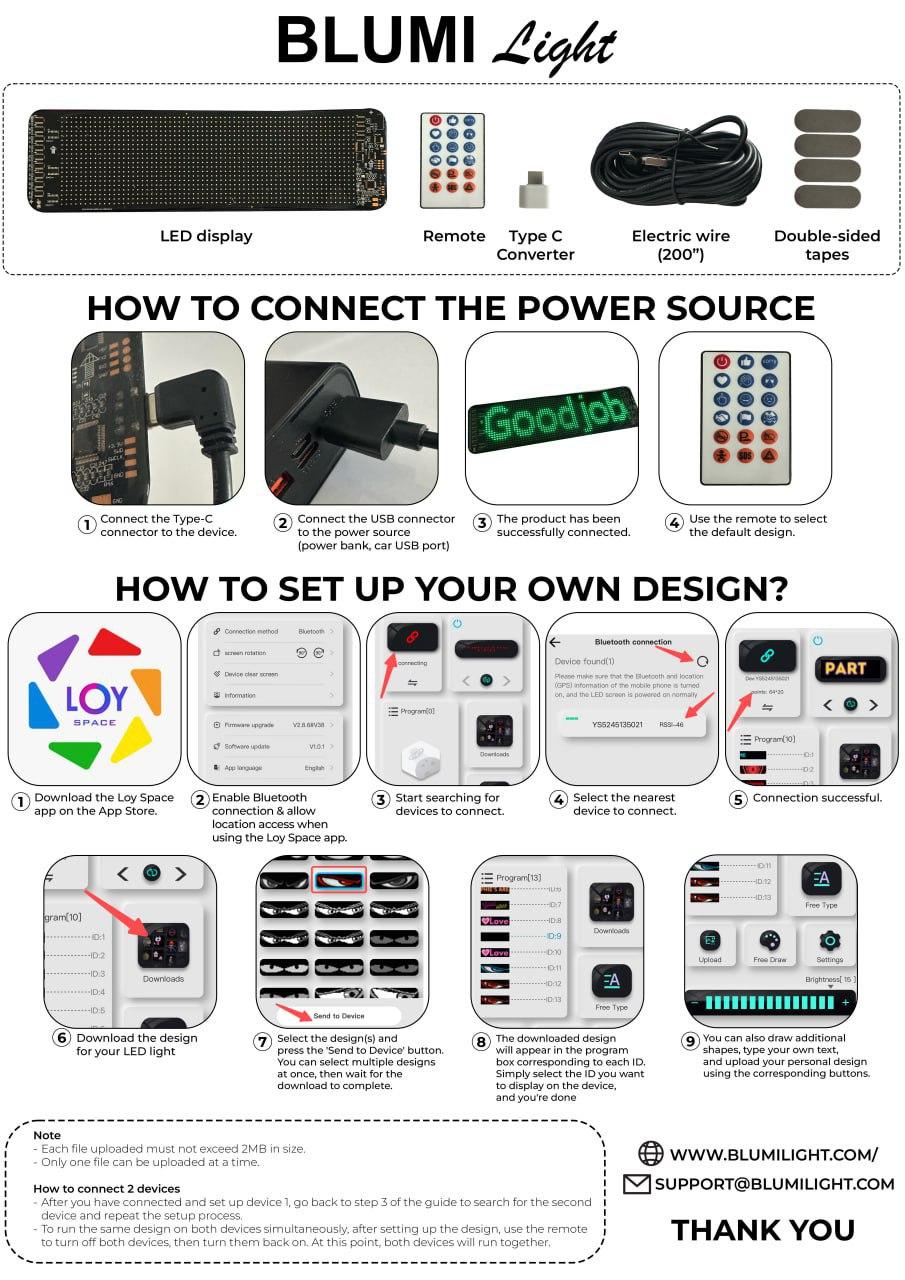 Blumi Light Programmable Flexible LED Digital Display, Smart APP Control, DIY Pattern Animation Matrix Panel Board Banner LED Lights for Car (19.2" x 4.3")