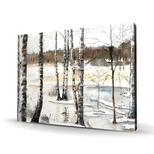 360 stand Winter Swamp-Snow Landscape Canvas Wall Print, 36x48 in. Nature Artwork for Home Decor, Ideal Gift for Home Supplies Enthusiasts, Artistic