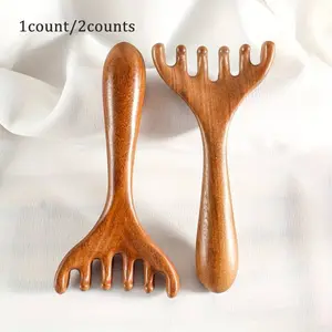 1count/2counts Antler-Shaped Scalp Massager Sandalwood Meridian Comb, Wooden Gua Sha Comb For Neck, Eye & Face, Meridian Brush For Wellness Massage Tools Neck, Massaging Tool For Scalp Care, Relaxation Aid
