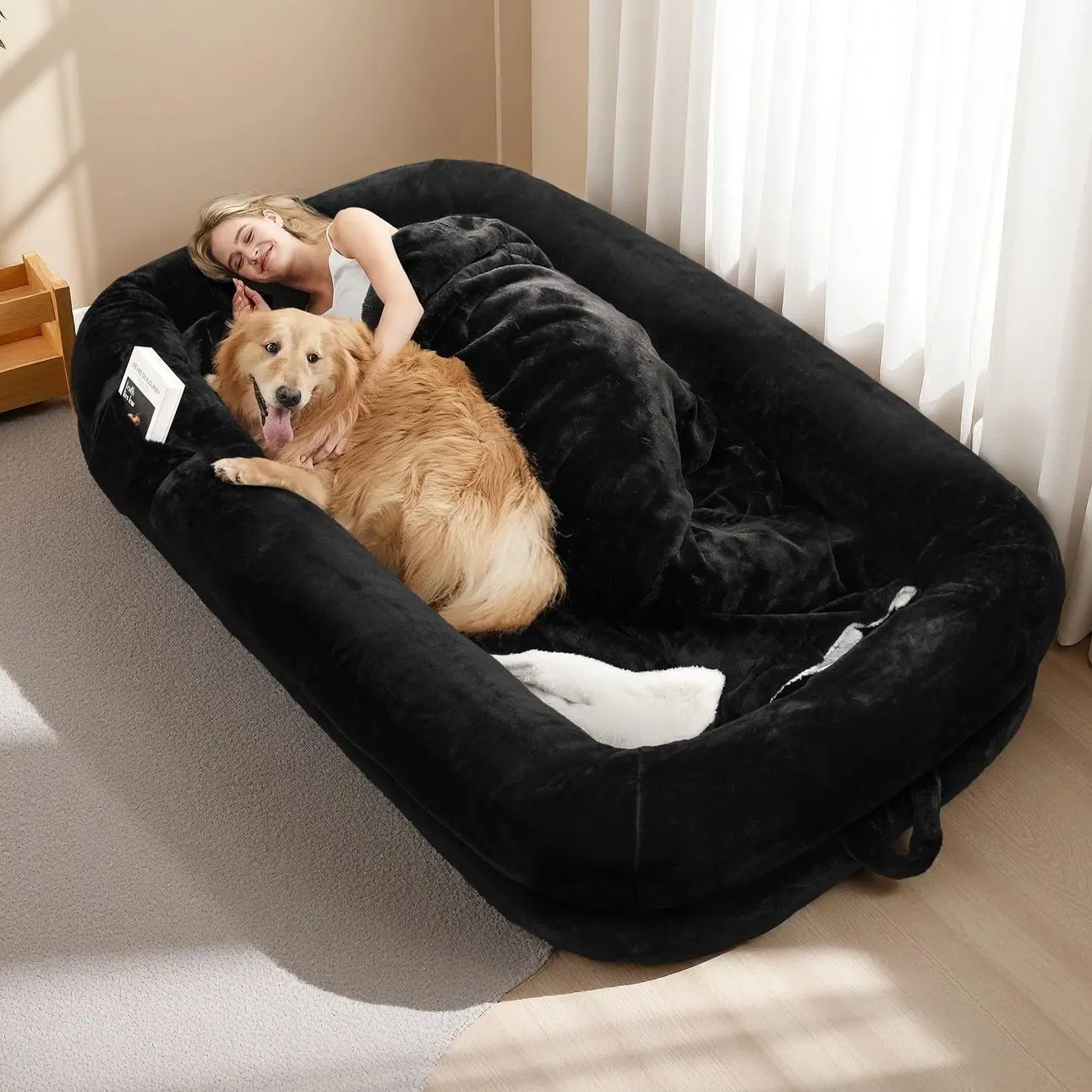 Summerwins Extra Large Human Dog Bed for Adults (76" Long) - Machine Washable Faux Fur Cover, Waterproof Liner, Sturdy Bolster - Available in Black, Grey, Light Grey homeessentials
