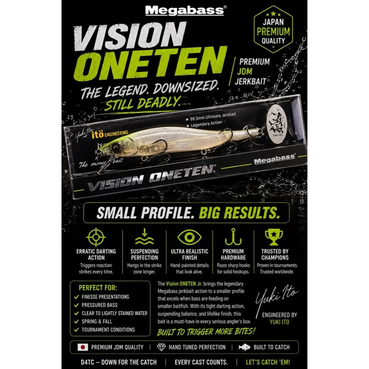 Megabass Vision ONETEN SP-C Authentic JDM Premium Jerkbaits with Ultra-Realistic Finish & Razor-Sharp Hooks for Tournament Performance