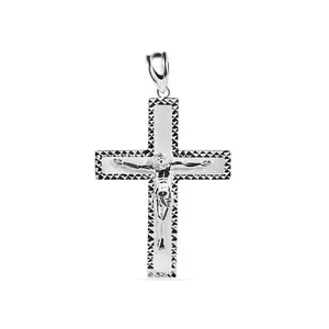 Sandblasted Finish 925 Sterling Silver Diamond Cut Jesus Christ Cross Pendant