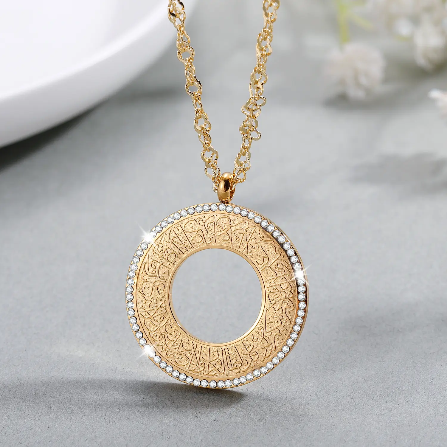 Surah kafirun Diamond Necklaces Custom Stainless Steel Necklaces Gold Pendants Islam Muslim Arabic God Messager Jewelry Gifts
