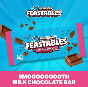 Feastables by MrBeast - Milk Chocolate Bars - for Adults & Kids, Chocolate, Candy, Cocoa Sweet & Crunchy Snack, Fairtrade Certified, Kosher, Perfect for Gifting or Snacking