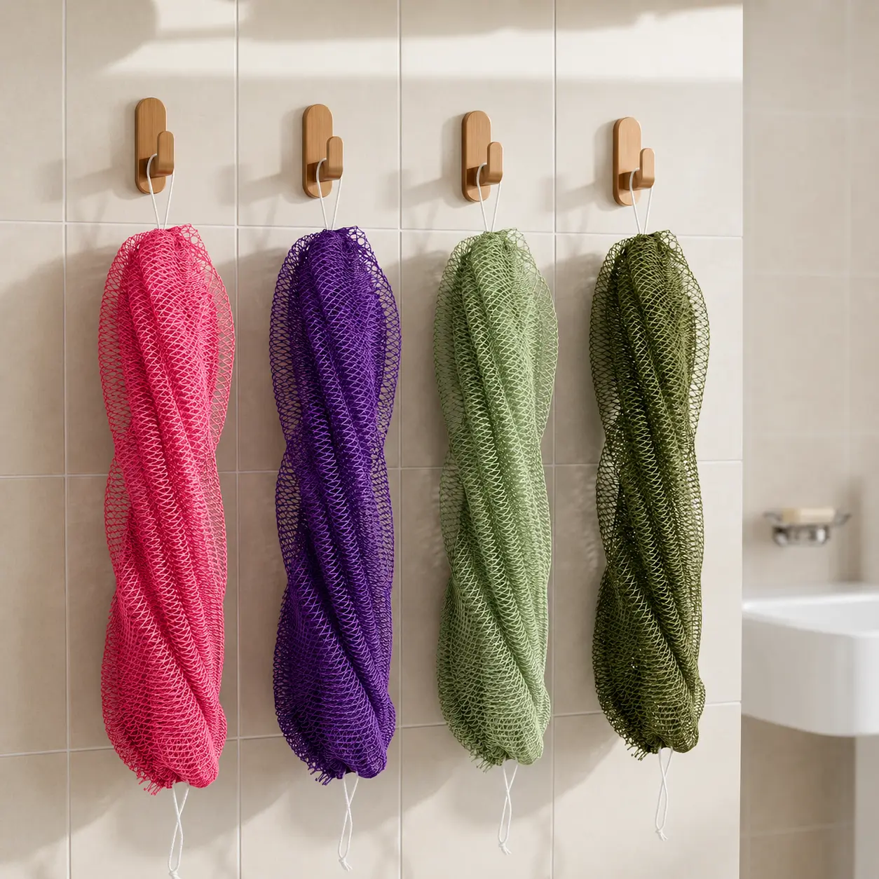 Exfoliating African Bathing Net Sponge - Long Back Scrubber for Shower, Washable Nylon Stretchy Bathing Net Loofahs, Sponges, & Poufs (Beauty & Personal Care Bath Accessory for Men & Women), Stretchy Netting Loofahs, Sponges, & Poufs