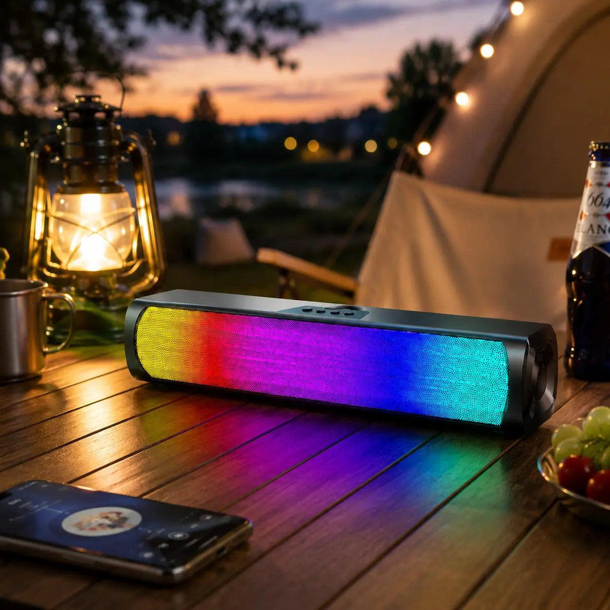 Compact Bluetooth 5.3 Rechargeable Wireless Speaker - Surround Stereo Sound, Deep Bass, Dynamic Color-Changing LED Lights, TF Card Playback, Type-C Charging, Slim Portable for PC, Home Audio