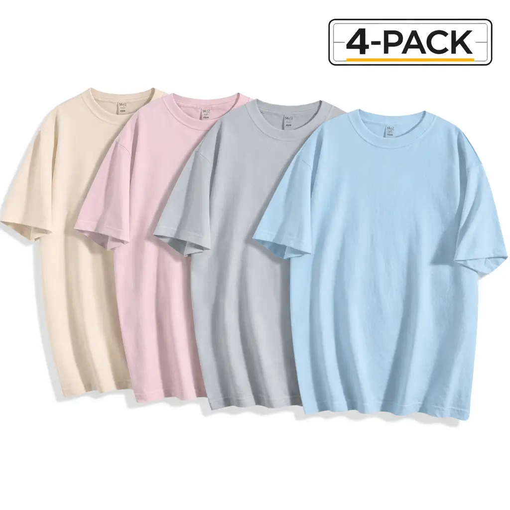 Unisex Solid Cotton T-Shirts, 4-Pack of Breathable Short Sleeve Loose Fit Tops for Plus Size Streetwear, Tshirt, Stylish, Menswear, Fabric, Affordable Fashion