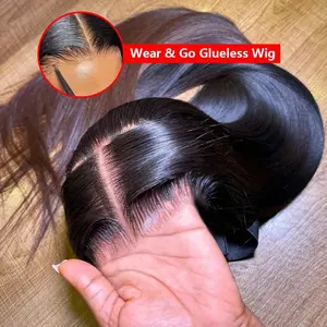 Glueless Wigs Human Hair Pre Plucked Pre Cut 5x5 HD Lace Closure Wigs straight Human Hair Glueless Wear And Go 180% Density Body Wave Lace Front Wigs Human Hair With Baby Hair Natural Black