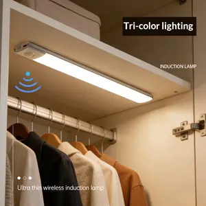 LED Under Cabinet Lights Tri-color Ultra Thin Wireless Induction Lamp 7.87 in. Silver Motion Sensor Dimmable Magnetic Easy Install Auto-On plug-free lighting bright design soft white 3-color control night rechargeable sensory