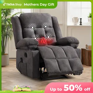 [mothersdaygift] EBELLO Manual Recliner Chair with Massage and Heat, Fabric Recliner with Cup Holders & Storage Pockets, Breathable Comfortable Lounger for Living Room