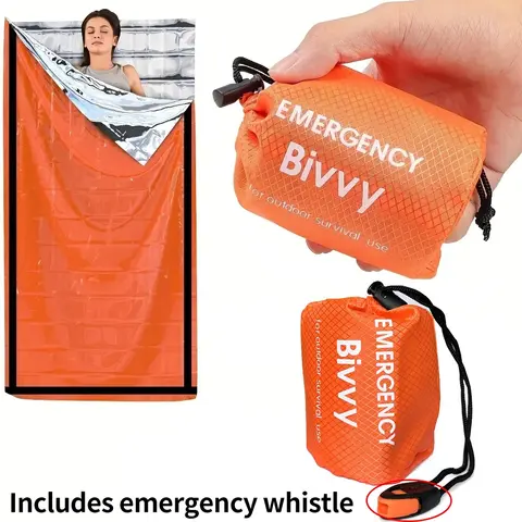 Emergency Sleeping Bag Set (1 or 2 Pieces), Survival Shelter Tent with Thermal Polyester Film Emergency Blanket, Lightweight Portable Shelter, Outdoor Survival Supplies, Survival Gear, Survival Equipment