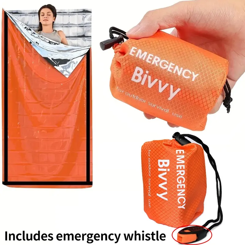 Emergency Sleeping Bag Set (1 or 2 Pieces), Survival Shelter Tent with Thermal Polyester Film Emergency Blanket, Lightweight Portable Shelter, Outdoor Survival Supplies, Survival Gear, Survival Equipment
