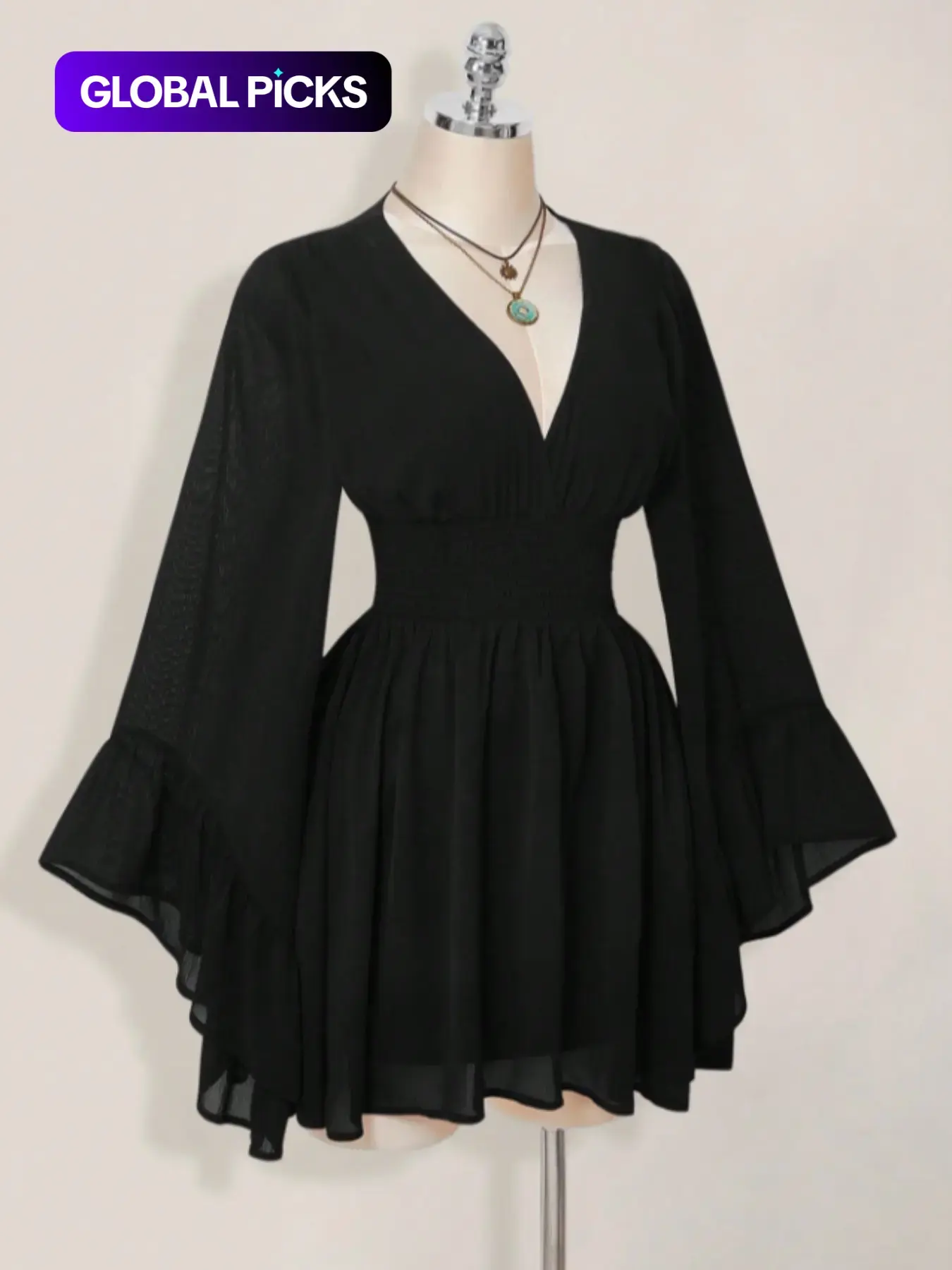 long sleeve embellished a-line mini dress in black - TikTok Shop