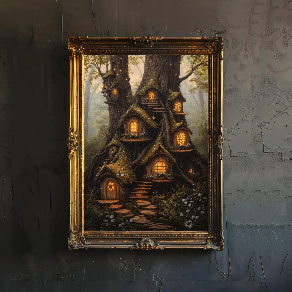 Fairy House Cottagecore Poster – Enchanted Woodland Wall Art, Vintage Nature Print, Whimsical Home Décor for Living Room, Bedroom, Unframe  | 5 size, 8x12  to 27x40