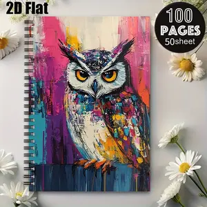 1 Spiral Bound Notebook 5.7x8.26 inch, Vibrant Owl Art Design, Durable Coil Binding, Perfect for Daily Journaling, Travel Notes, Back to School Supplies, Birthday Gift for Art Lovers, Students, Writers and Nature Enthusiasts [2D] Flat