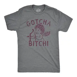 Mens Gotcha Bitch Cupid T Shirt Funny Valentines Day Shirt for Guys Mens Funny T Shirts Cool Vintage Fashion T-Shirt Gift Classic Menswear Love Apparel for Men Funny Sarcastic Short Sleeve Novelty Tees for Guys Dark Grey