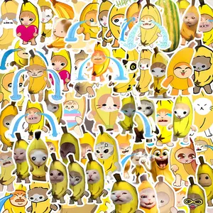 60Pcs Banana Cat Stickers Pack, Waterproof Cute Meme Cat & Happy Banana Cat Vinyl Decals for Laptop, Water Bottle, Phone Case & Skateboard, Kids & Teens Gift