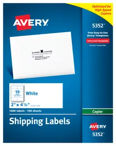 Avery Shipping Labels for Copiers, Permanent Adhesive, 2" x 4-1/4", 1,000 Labels (5352)