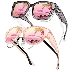 【FitOver Sunglasses】Women's Fit-Over Prescription Sunglasses - Oversized Square Full-Rim Plastic Frames Mirrored Polarized , UV400 Protection, Trendy Sunglasses, Unisex Fashion Accessory for Summer Wins, Accessories for Women The Choice of Gifts 1/2Pcs