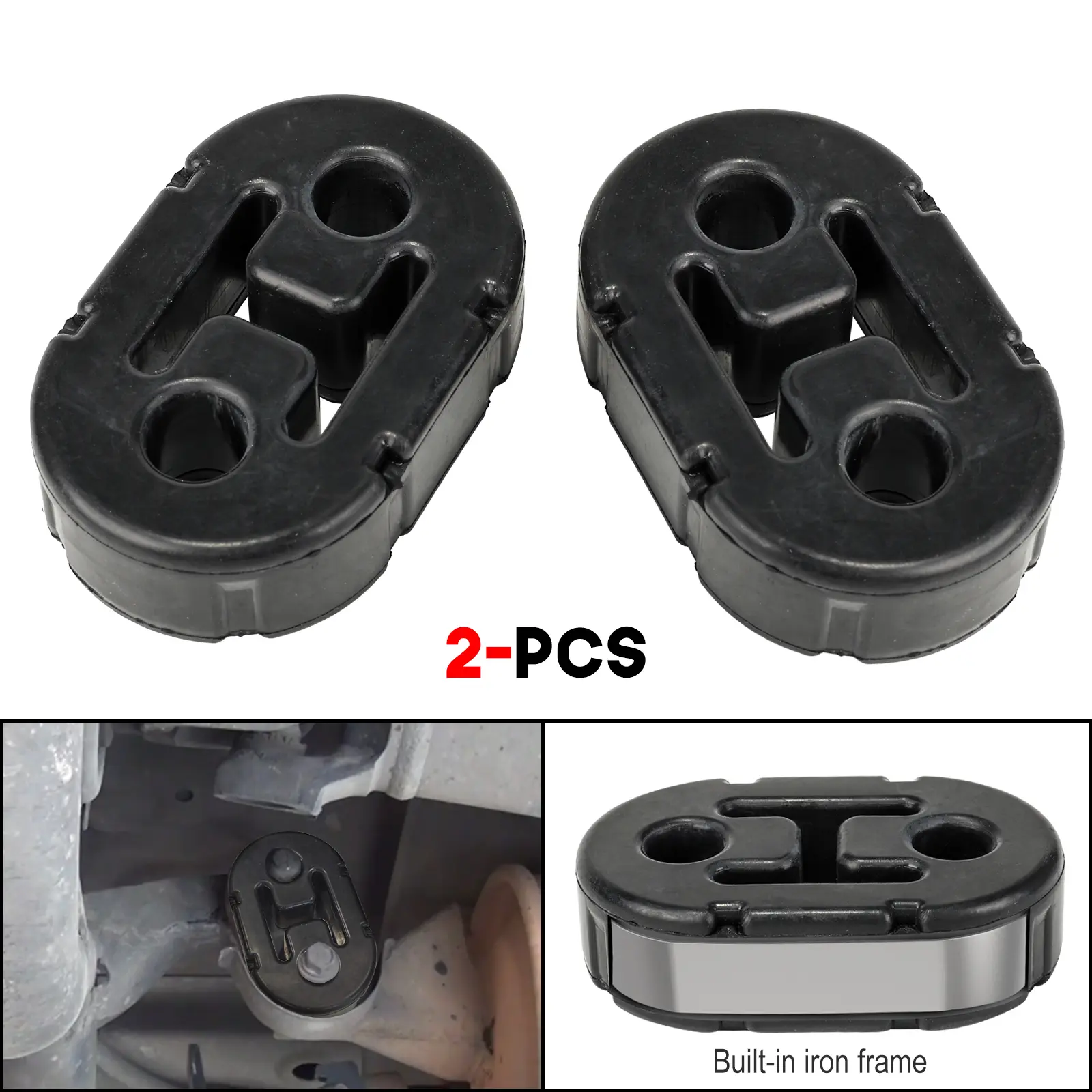 3mirrors 2PCS Universal 2-Hole 73x12mm EPDM Rubber Exhaust Hanger Bracket, Built-in Iron Frame Vibration Dampener, Replace Mount Muffler Insulator for Auto Exhaust Pipe Support