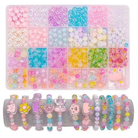 DIY Girls' Bracelet Making Set – 750 Pieces in 24 Grids with Cute Beads & Amulets – Creative Craft Gift for Kids, Teens, and Adults