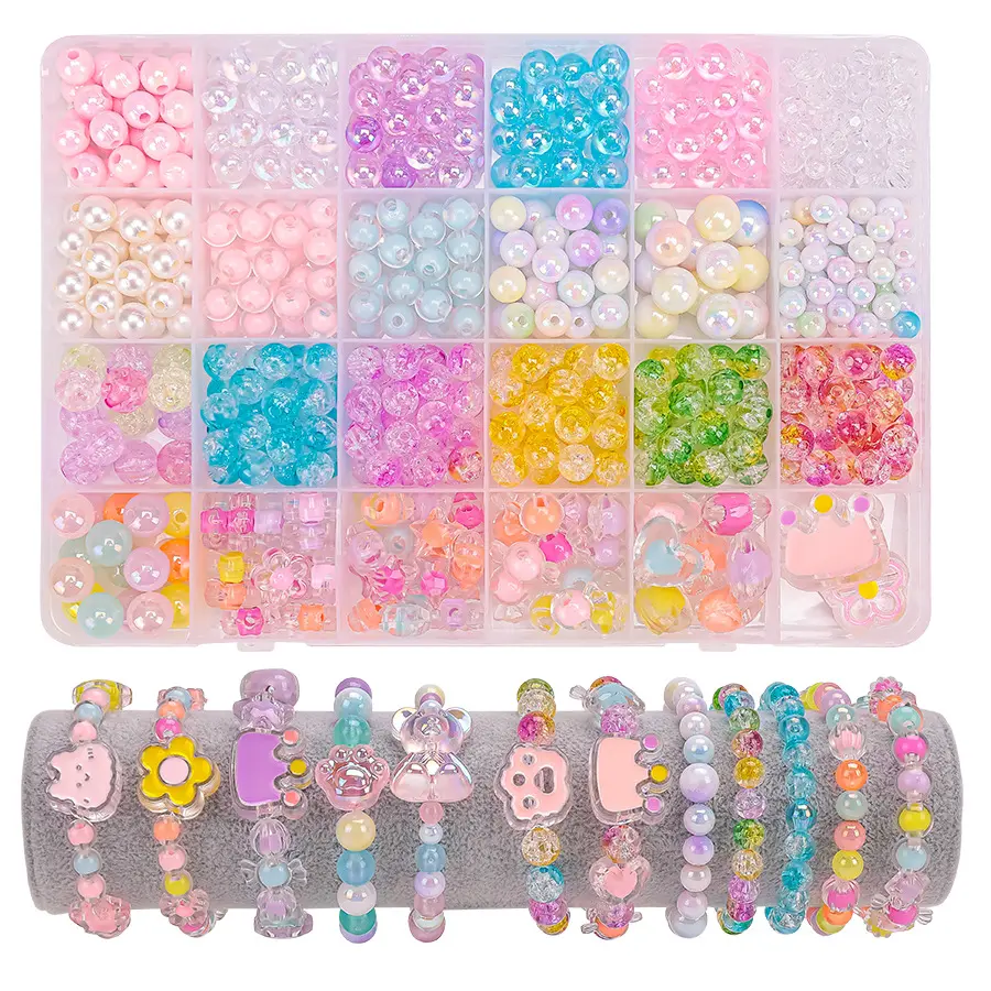 DIY Girls' Bracelet Making Set – 750 Pieces in 24 Grids with Cute Beads & Amulets – Creative Craft Gift for Kids, Teens, and Adults