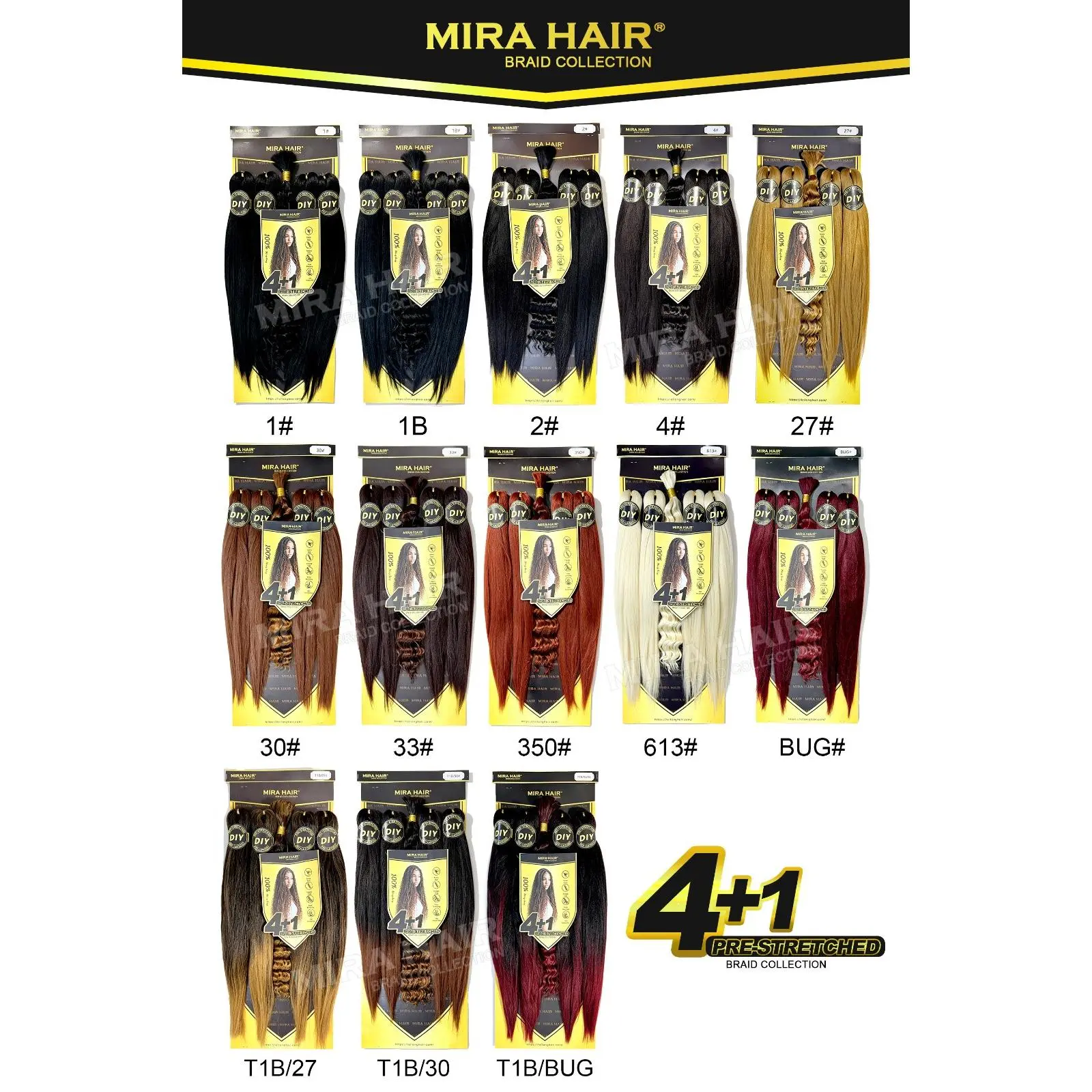 Mira Hair Braid Collection - 15 Pieces of 4+1 Ombré Blends with 1B Natural Black Roots and Lighter Colors on Ends