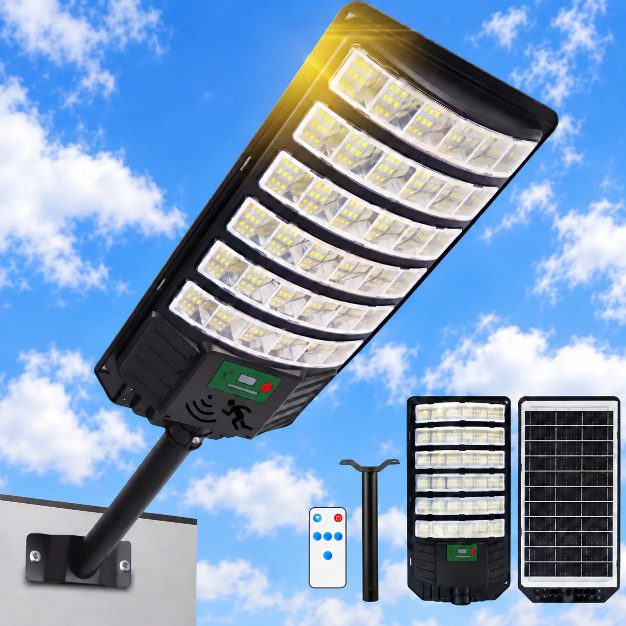 2 Pack Solar Street Lights Outdoor, 6500K LED Security Lights with Motion Sensor and Remote Control, IP65 Waterproof Extra Large Solar Flood Lights, Dusk to Dawn Lighting for Yard, Street and Parking Lot